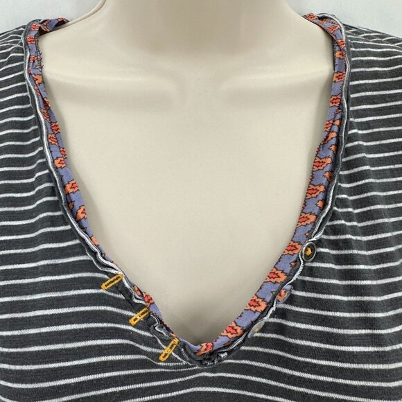 Anthropologie Striped Long Sleeve V Neck Top With Lace & Button Accents Size S - Picture 4 of 8